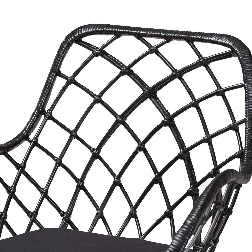 Bohemian Black Finished Rattan and Metal 2-Piece Dining Chair Set. Picture 13