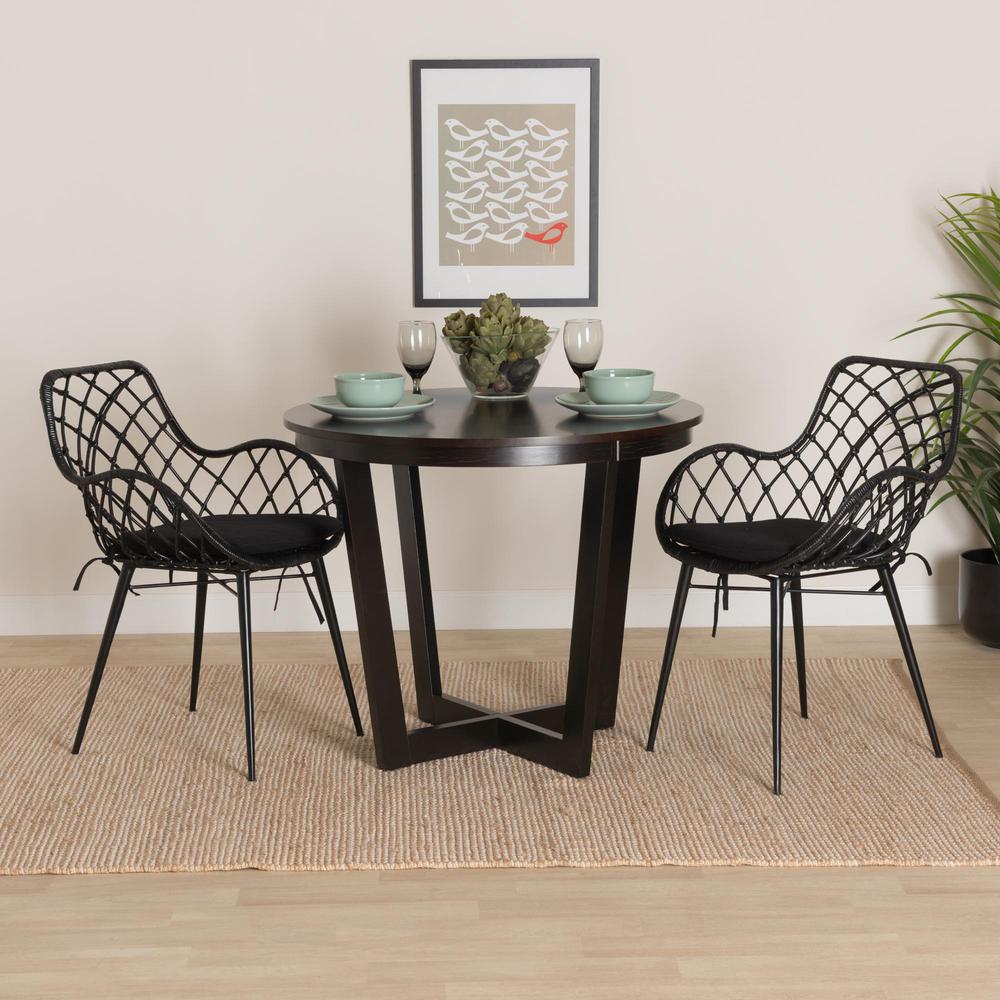 Bohemian Black Finished Rattan and Metal 2-Piece Dining Chair Set. Picture 16