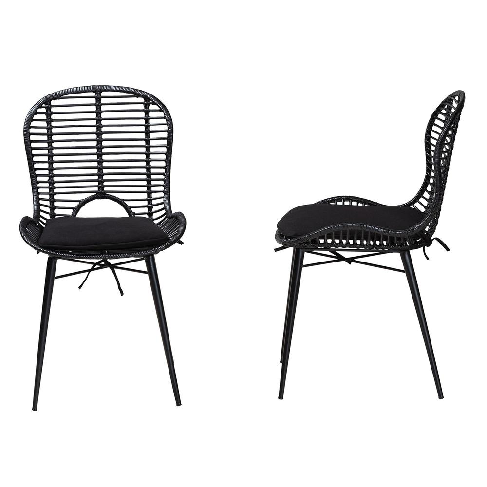 Bohemian Black Finished Rattan and Metal 2-Piece Dining Chair Set. Picture 12