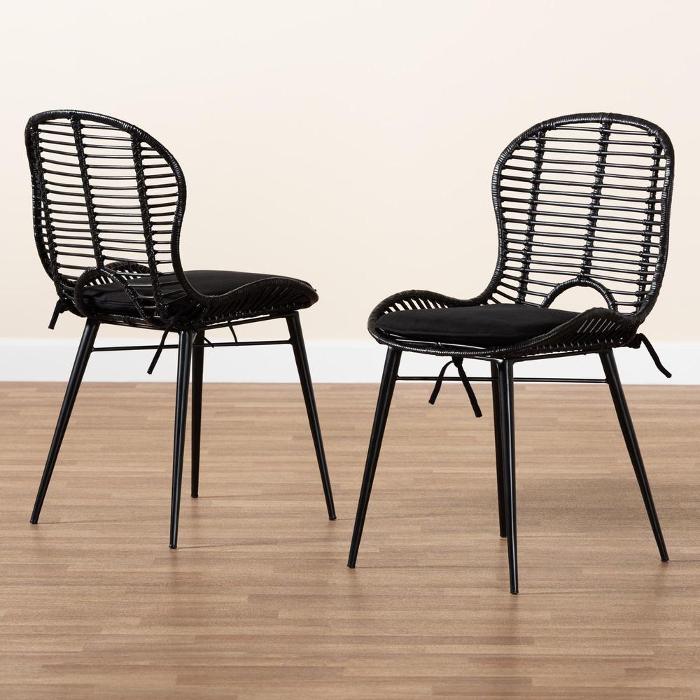 Bohemian Black Finished Rattan and Metal 2-Piece Dining Chair Set. Picture 17