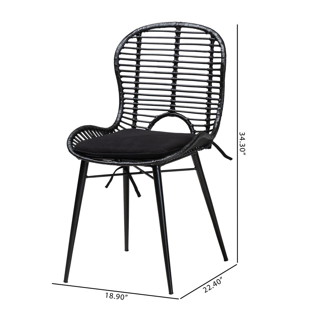 Bohemian Black Finished Rattan and Metal 2-Piece Dining Chair Set. Picture 18