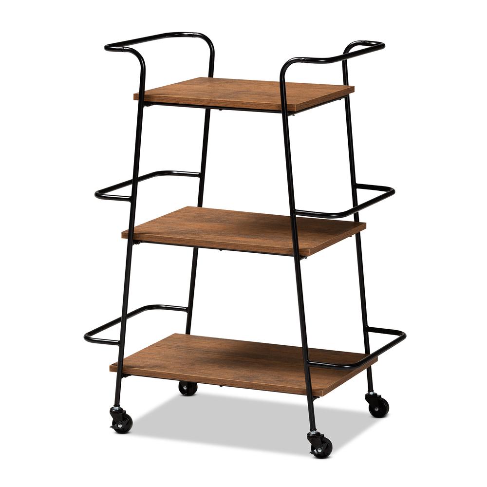 Walnut Finished Wood 3-Tier Small Mobile Wine Bar Cart. Picture 10