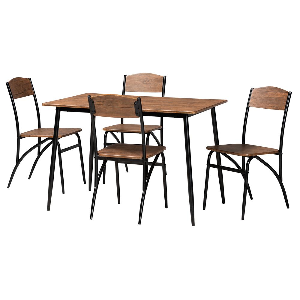 Industrial Walnut Brown Finished Wood and Black Metal 5-Piece Dining Set. Picture 11