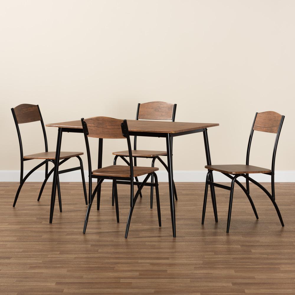 Industrial Walnut Brown Finished Wood and Black Metal 5-Piece Dining Set. Picture 19