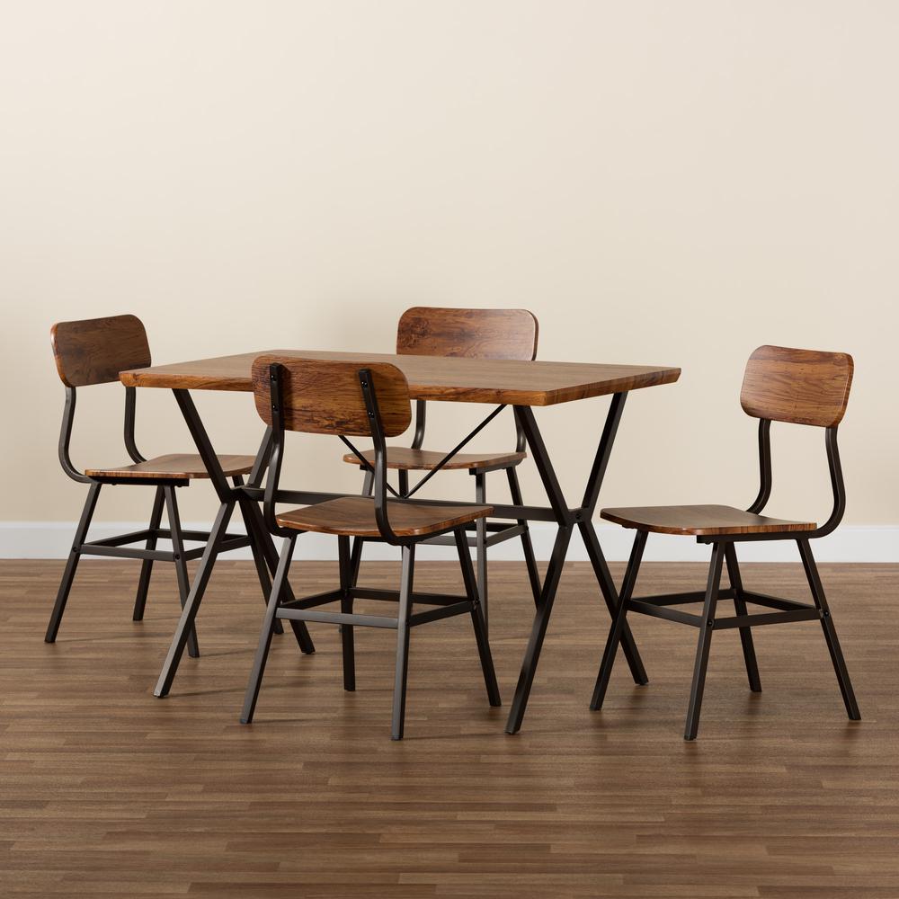 Industrial Walnut Brown Finished Wood and Black Metal 5-Piece Dining Set. Picture 19