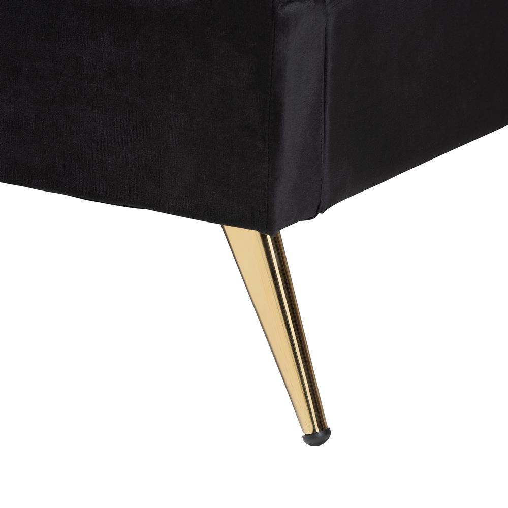 Oxley Traditional Glam and Luxe Black Velvet and Gold Metal Queen Size Panel Bed. Picture 14
