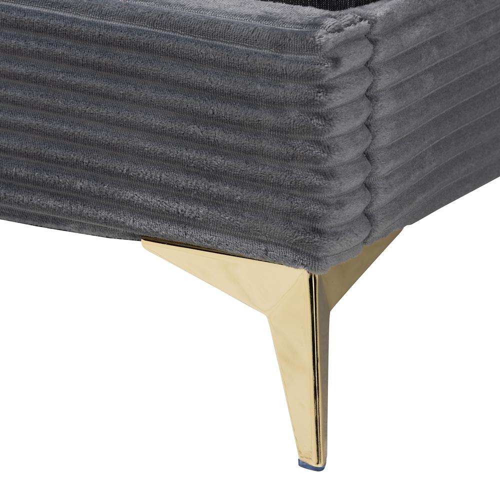 Abberton Modern and Contemporary Grey Velvet and Gold Metal Queen Size Panel Bed. Picture 14
