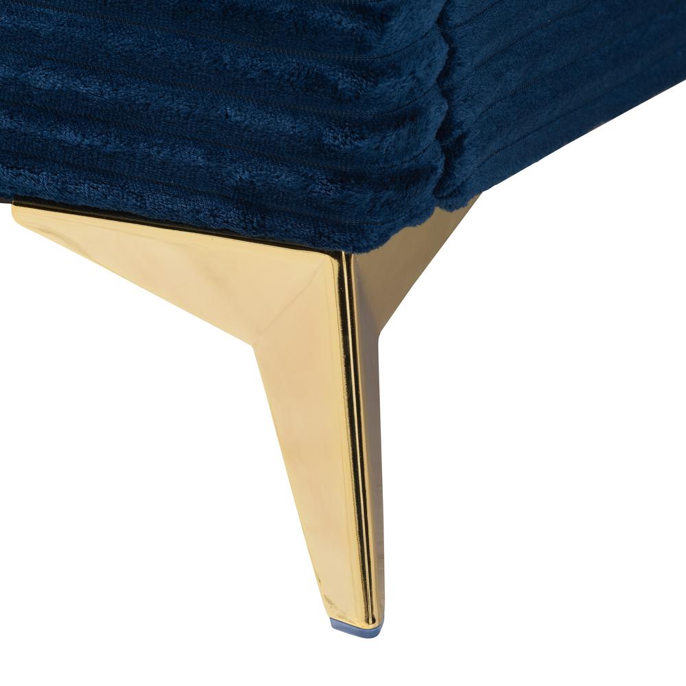 Navy Blue Velvet and Gold Metal Queen Size Panel Bed. Picture 14