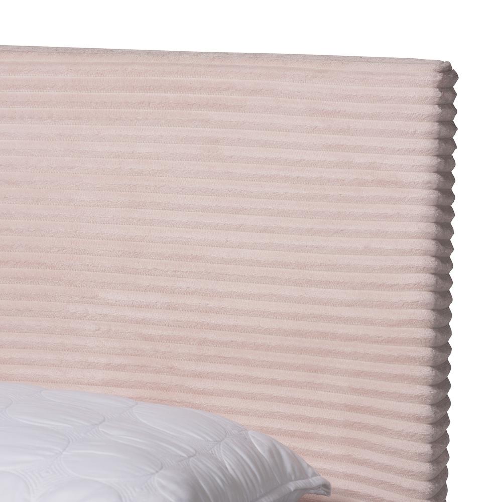 Light Pink Velvet and Gold Metal Queen Size Panel Bed. Picture 13