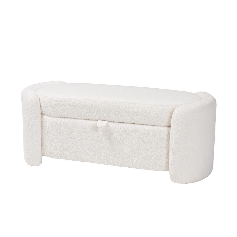 Oakes Modern and Contemporary Ivory Boucle Upholstered Storage Bench. Picture 12