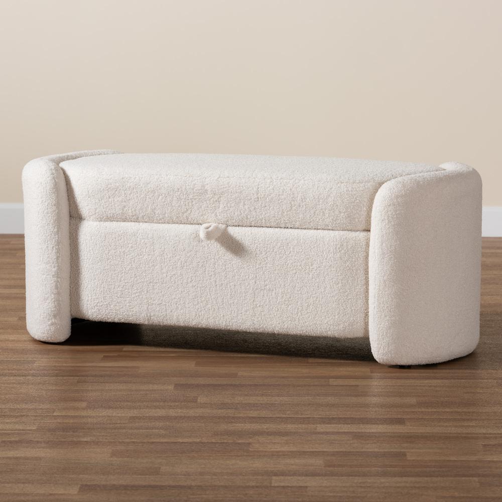 Oakes Modern and Contemporary Ivory Boucle Upholstered Storage Bench. Picture 21
