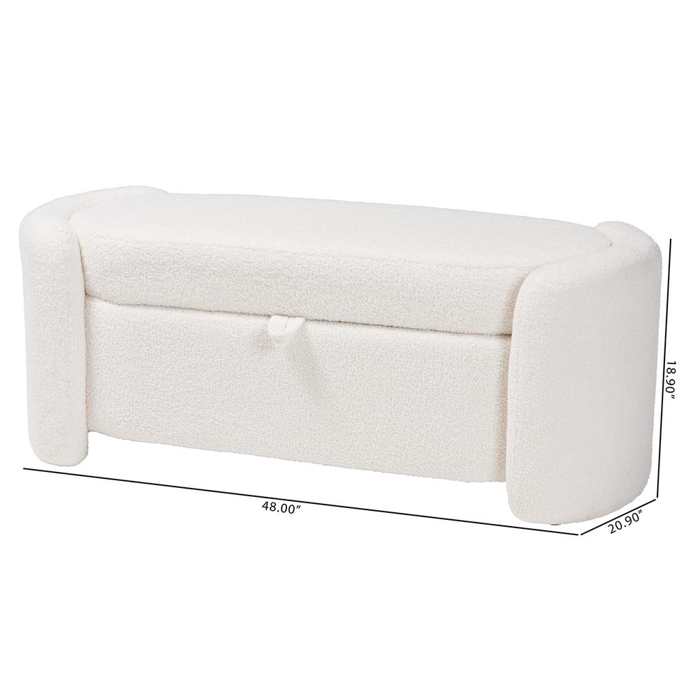 Oakes Modern and Contemporary Ivory Boucle Upholstered Storage Bench. Picture 22
