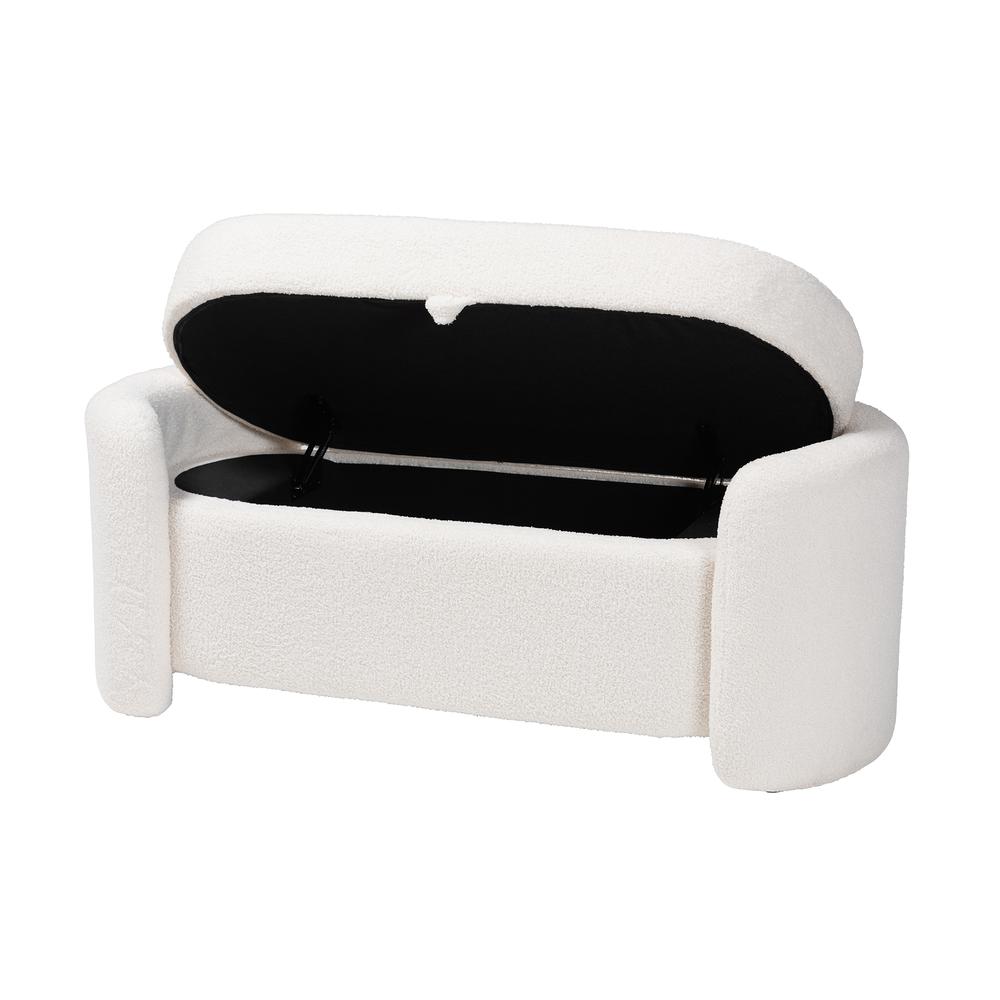 Oakes Modern and Contemporary Ivory Boucle Upholstered Storage Bench. Picture 13