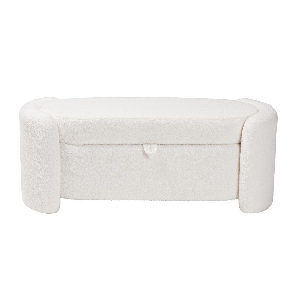 Oakes Modern and Contemporary Ivory Boucle Upholstered Storage Bench. Picture 14