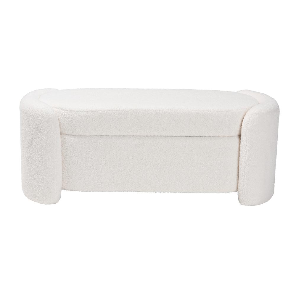 Oakes Modern and Contemporary Ivory Boucle Upholstered Storage Bench. Picture 16