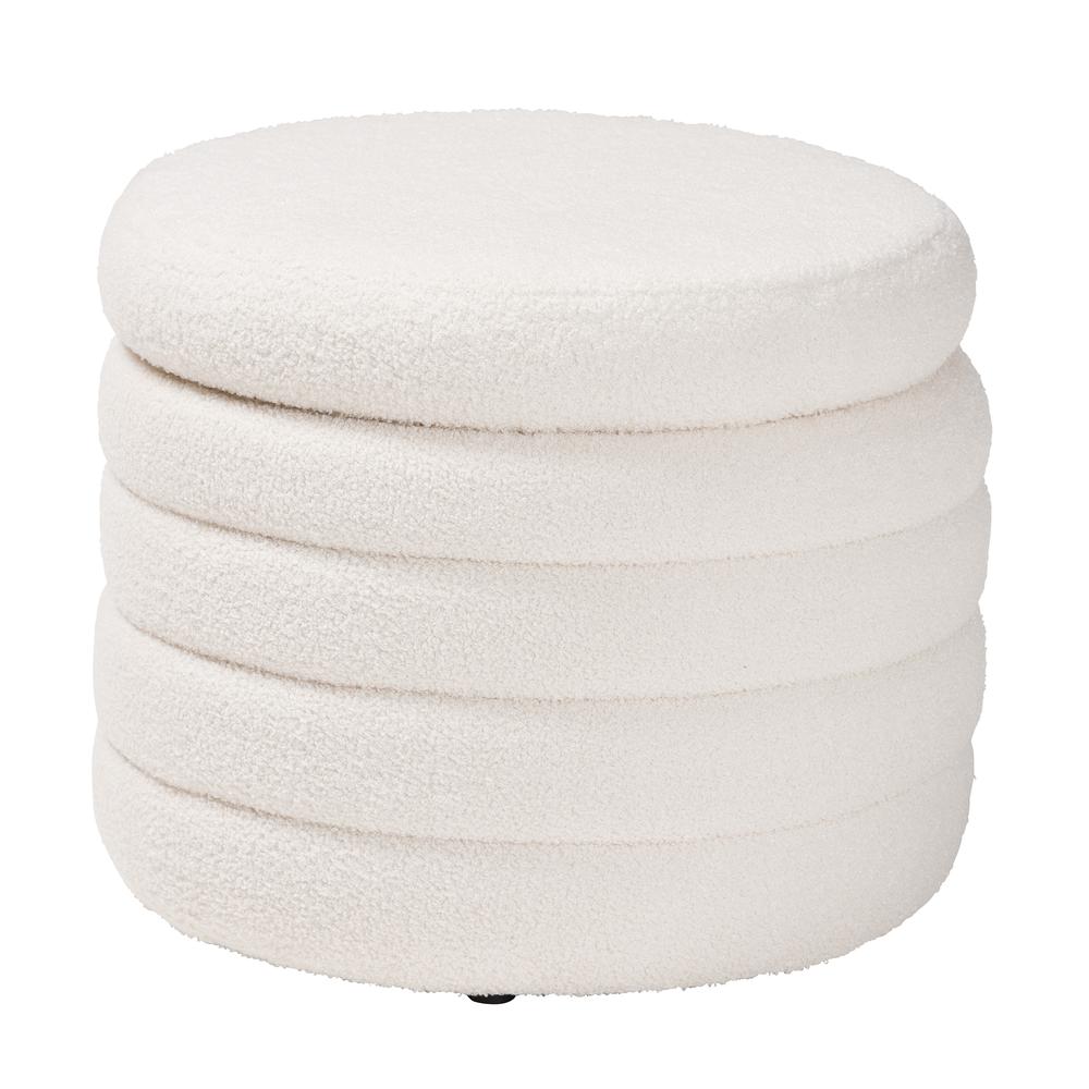 Tabitha Modern and Contemporary Ivory Boucle Upholstered Storage Ottoman. Picture 9