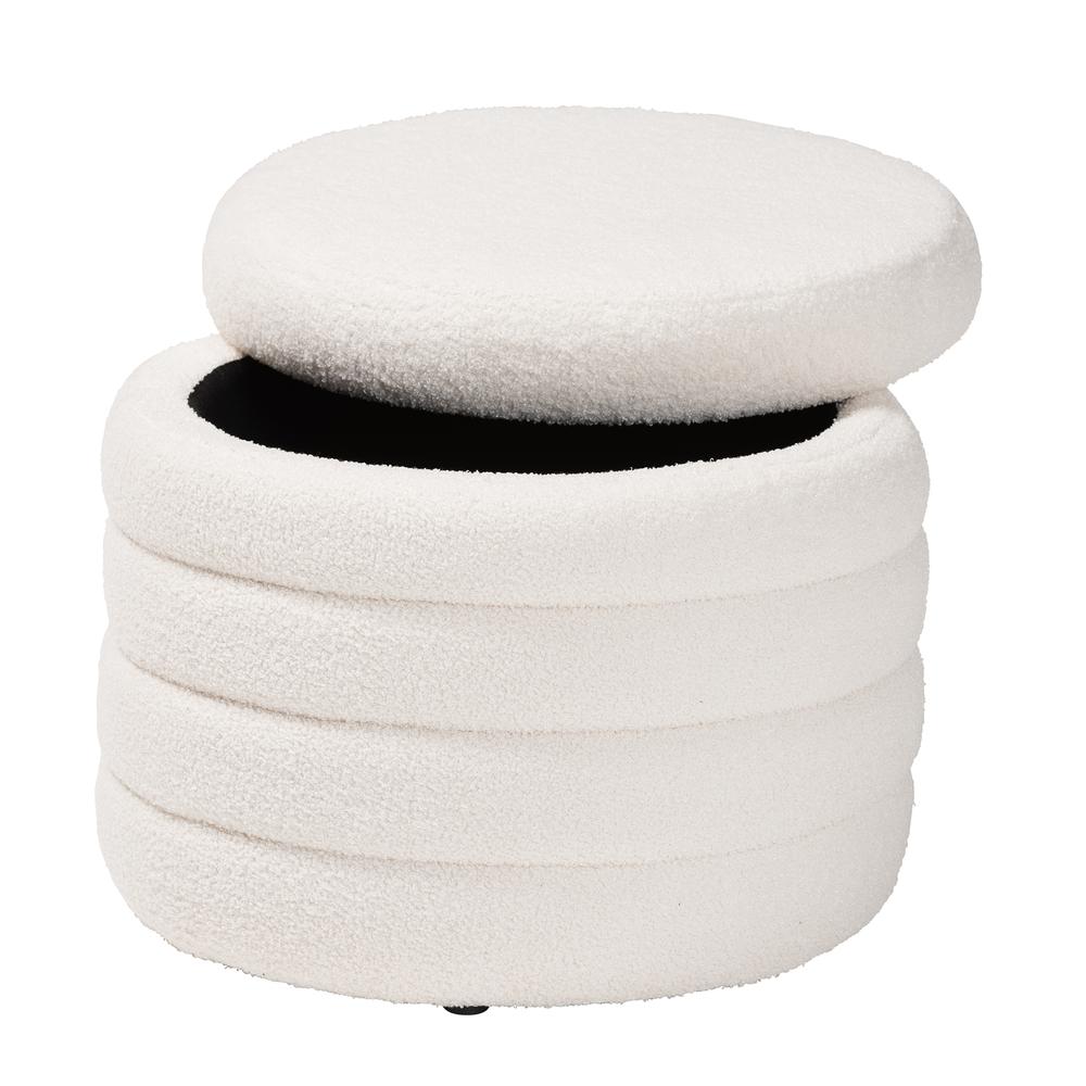 Tabitha Modern and Contemporary Ivory Boucle Upholstered Storage Ottoman. Picture 10