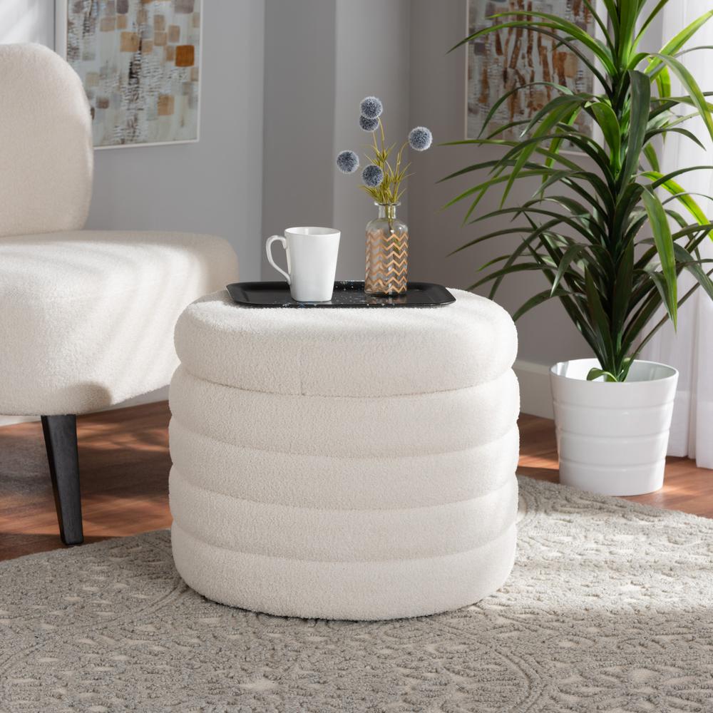 Tabitha Modern and Contemporary Ivory Boucle Upholstered Storage Ottoman. Picture 13