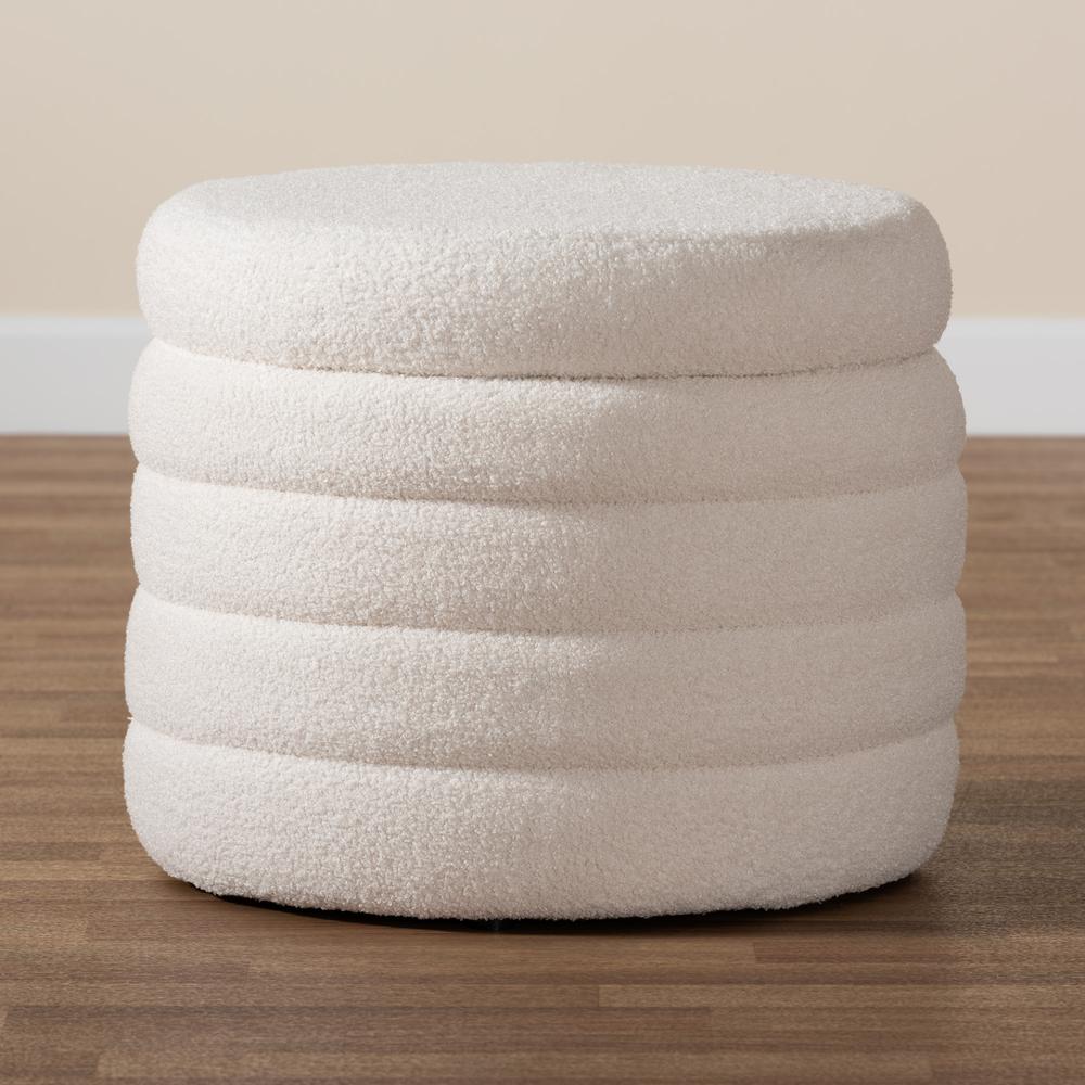 Tabitha Modern and Contemporary Ivory Boucle Upholstered Storage Ottoman. Picture 15