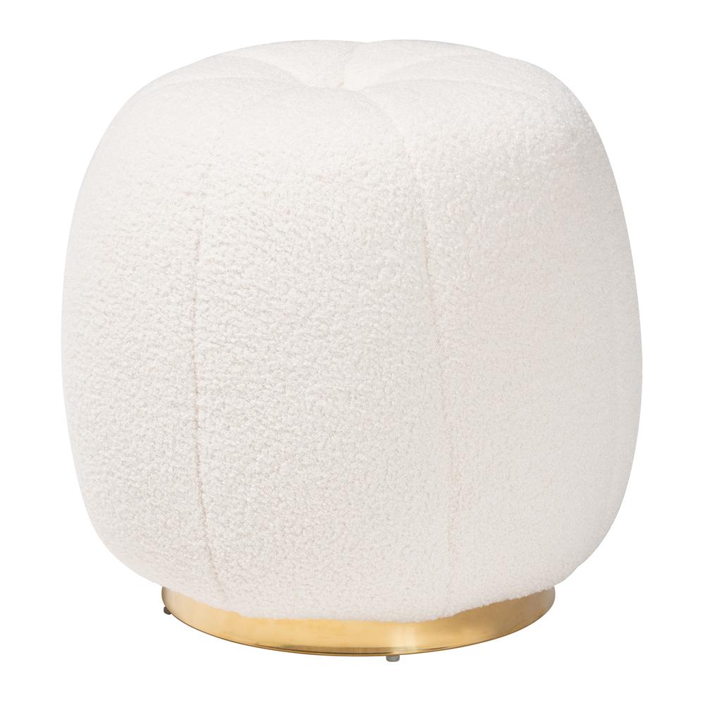 Raelynn Modern and Contemporary Ivory Boucle Upholstered and Gold Metal Ottoman. Picture 8