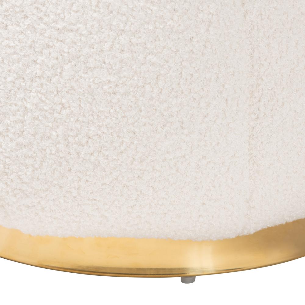 Raelynn Modern and Contemporary Ivory Boucle Upholstered and Gold Metal Ottoman. Picture 10