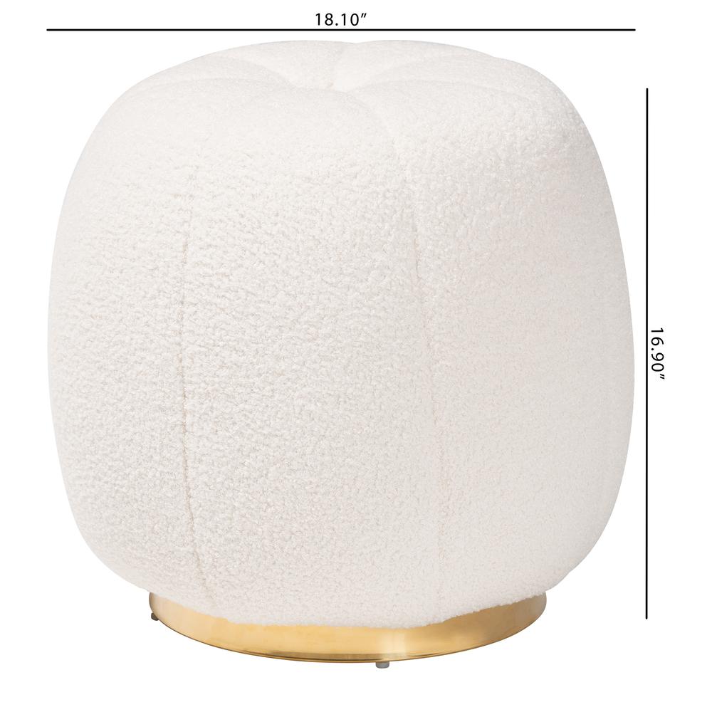 Raelynn Modern and Contemporary Ivory Boucle Upholstered and Gold Metal Ottoman. Picture 14