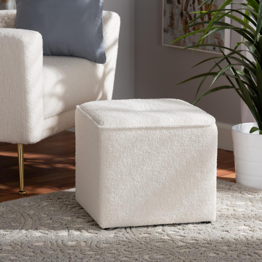 Baxton Studio Isaiah Modern and Contemporary Ivory Boucle Upholstered Ottoman. Picture 12