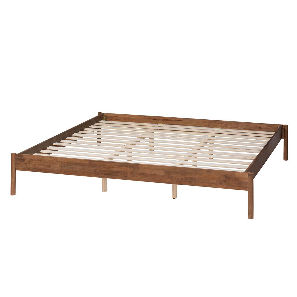 Agatis Mid-Century Modern Ash Walnut Finished Wood Queen Size Bed Frame. Picture 12