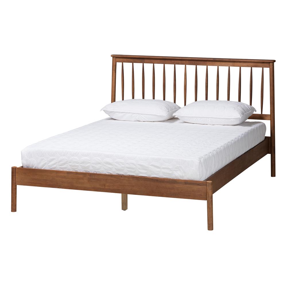 Agatis Mid-Century Modern Walnut Brown Finished Wood Queen Size Bed. Picture 10