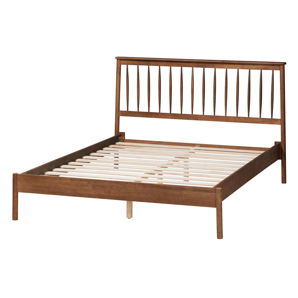Agatis Mid-Century Modern Walnut Brown Finished Wood Queen Size Bed. Picture 12