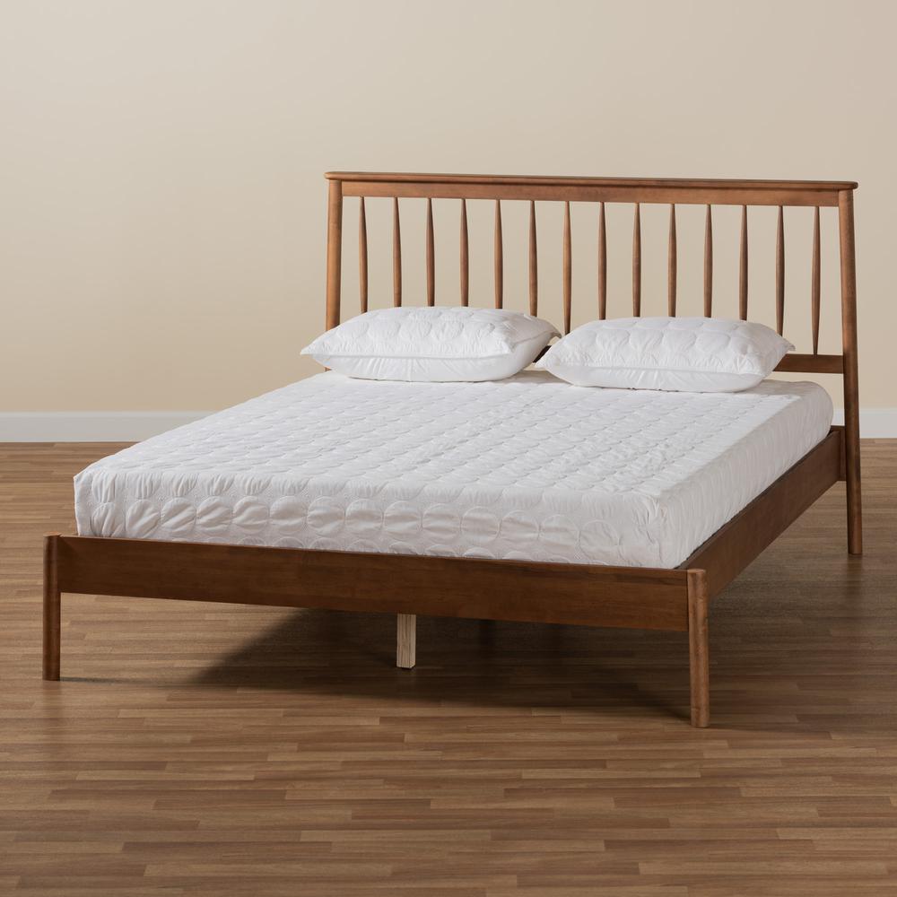 Agatis Mid-Century Modern Walnut Brown Finished Wood Queen Size Bed. Picture 17