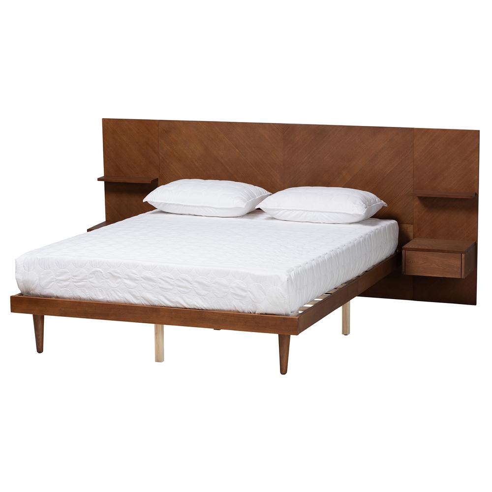 Walnut Finished Wood Queen Size Platform Storage Bed with Built-In Nightstands. Picture 12
