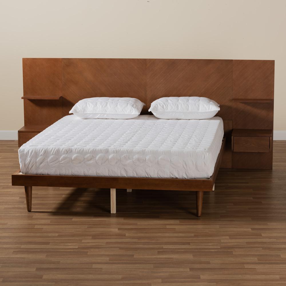 Walnut Finished Wood Queen Size Platform Storage Bed with Built-In Nightstands. Picture 21