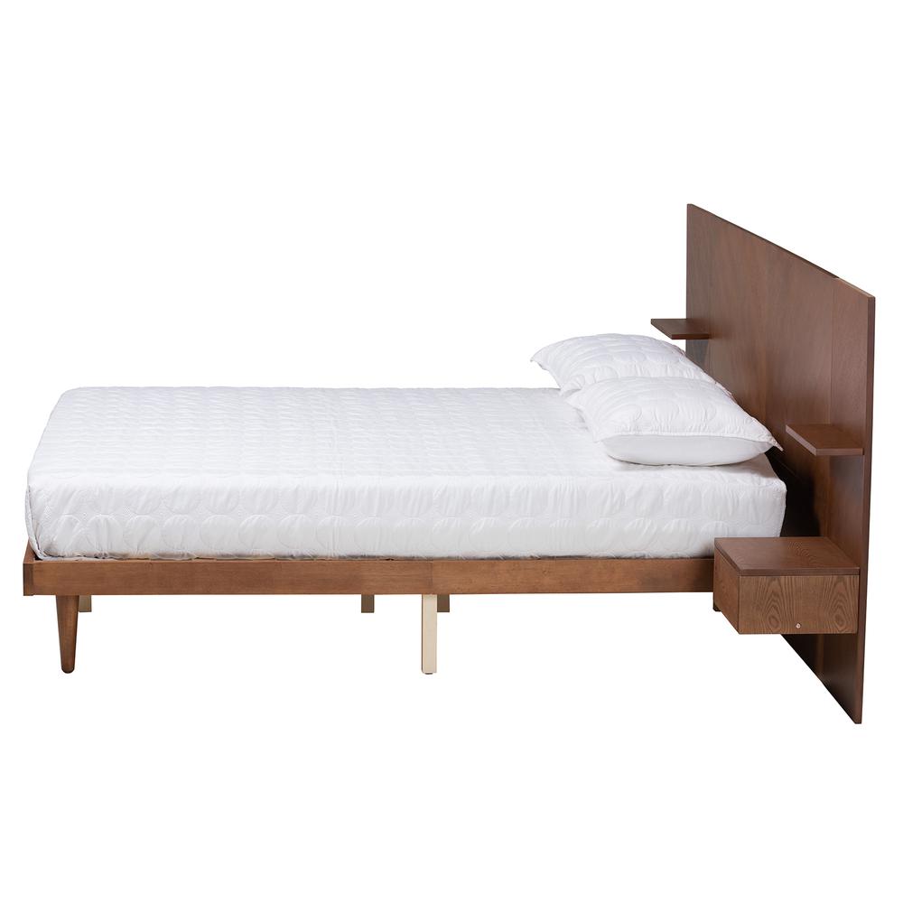 Walnut Finished Wood Queen Size Platform Storage Bed with Built-In Nightstands. Picture 13