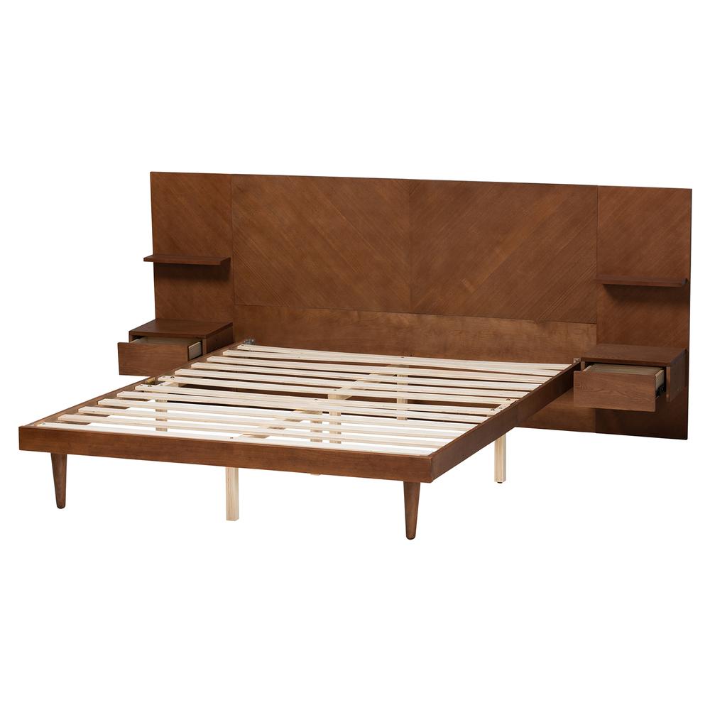 Walnut Finished Wood Queen Size Platform Storage Bed with Built-In Nightstands. Picture 15