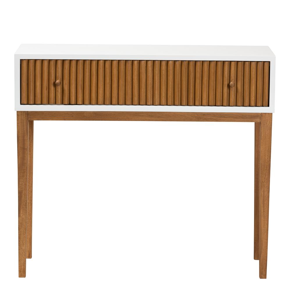 Two-Tone Natural Brown and White Bayur Wood 1-Drawer Console Table. Picture 13