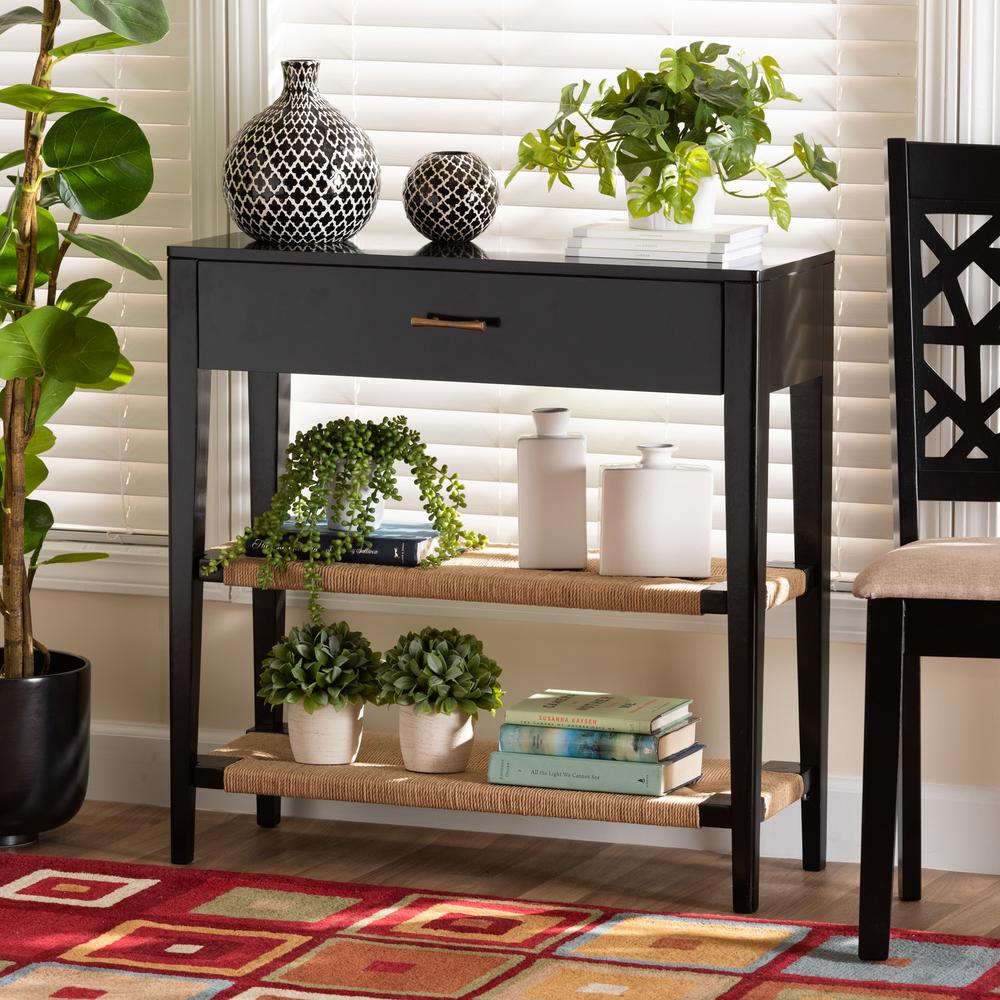 Bohemian Black Finished Bayur Wood 1-Drawer Console Table. Picture 18