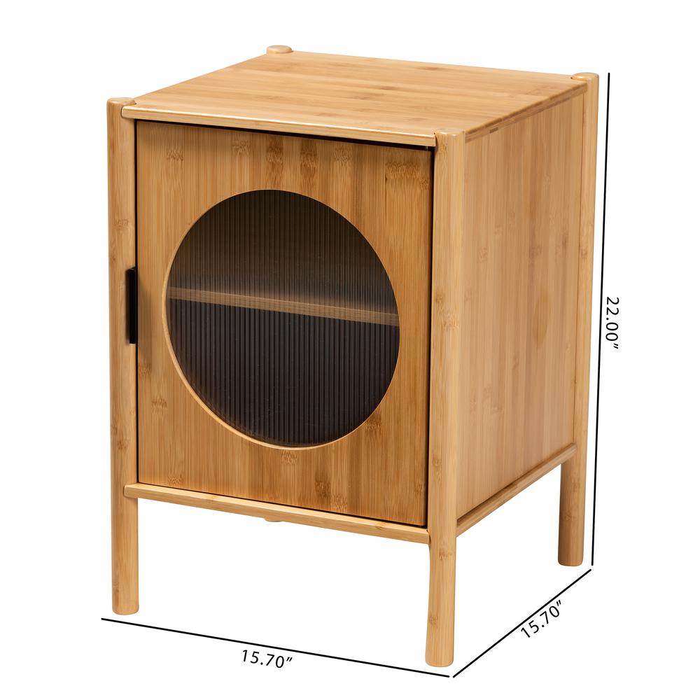 Transitional Natural Brown Bamboo Wood 1-Door End Table. Picture 20