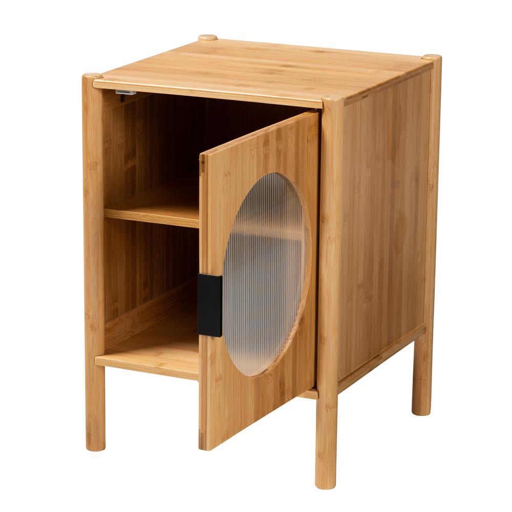 Transitional Natural Brown Bamboo Wood 1-Door End Table. Picture 12