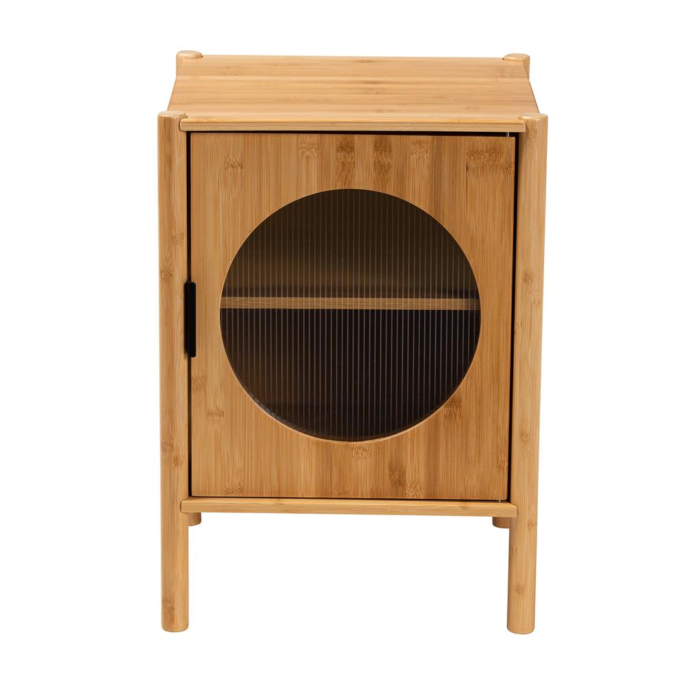 Transitional Natural Brown Bamboo Wood 1-Door End Table. Picture 13