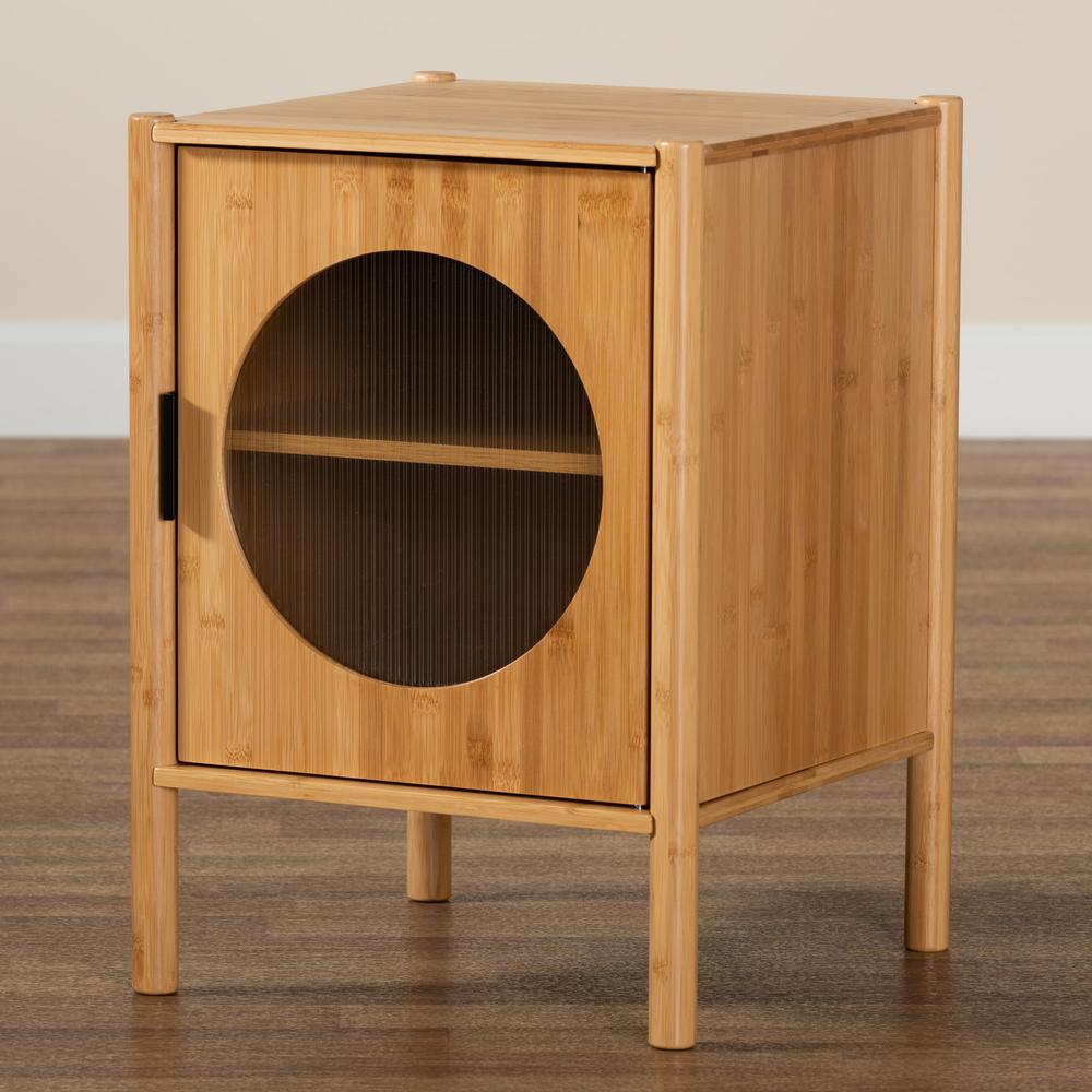 Transitional Natural Brown Bamboo Wood 1-Door End Table. Picture 19