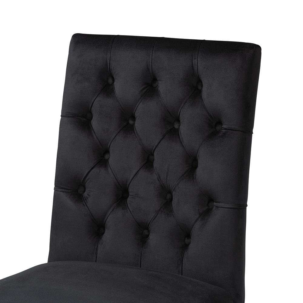 Glam and Luxe Black Velvet Fabric and Gold Metal 2-Piece Dining Chair Set. Picture 14