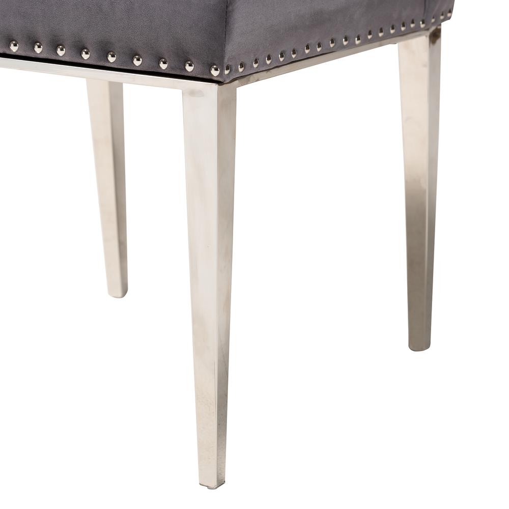 Glam and Luxe Grey Velvet Fabric and Silver Metal 2-Piece Dining Chair Set. Picture 15