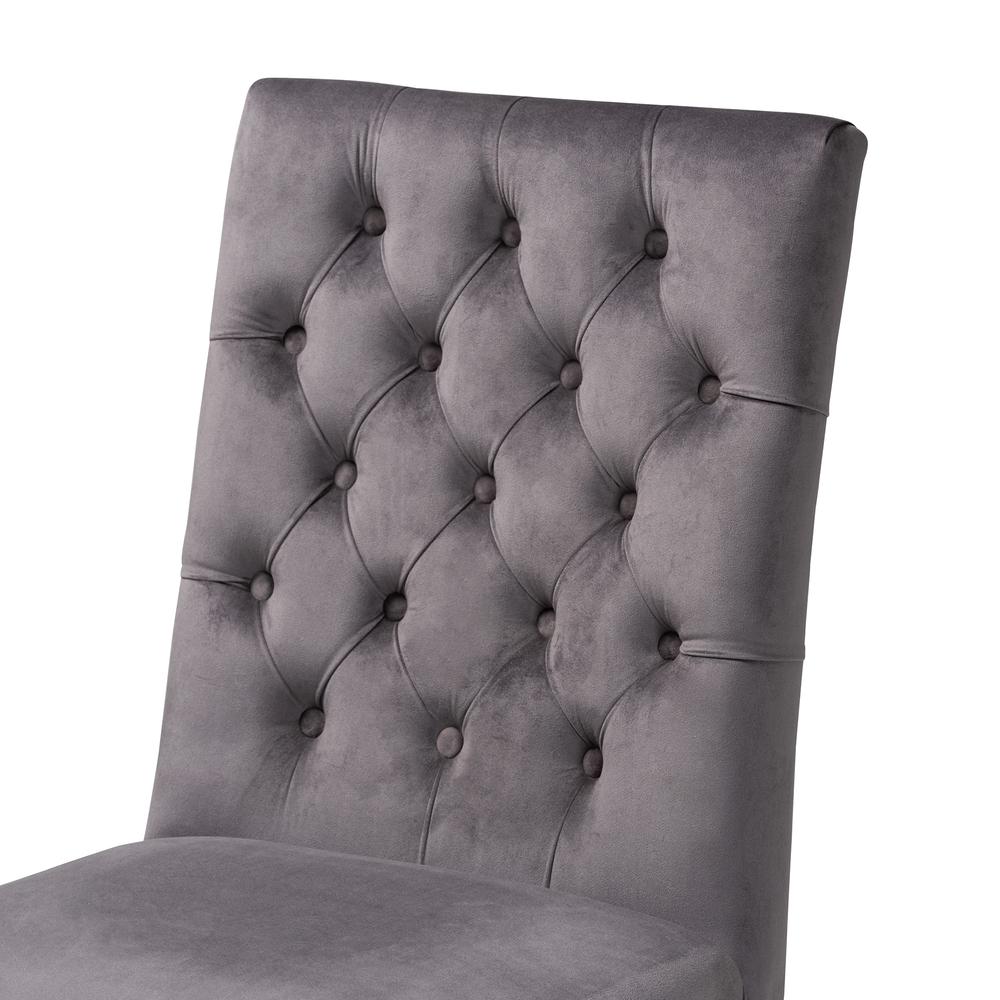 Glam and Luxe Grey Velvet Fabric and Silver Metal 2-Piece Dining Chair Set. Picture 14