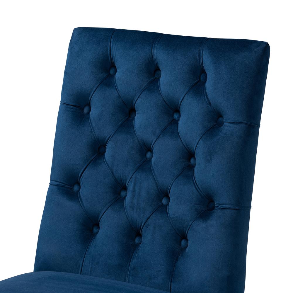 Glam and Luxe Navy Blue Velvet Fabric and Silver Metal 2-Piece Dining Chair Set. Picture 14