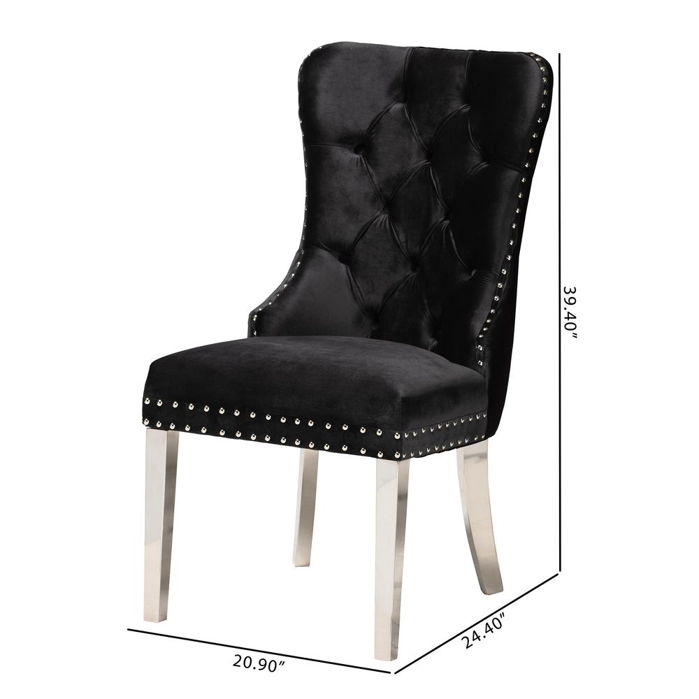 Glam and Luxe Black Velvet Fabric and Silver Metal 2-Piece Dining Chair Set. Picture 20