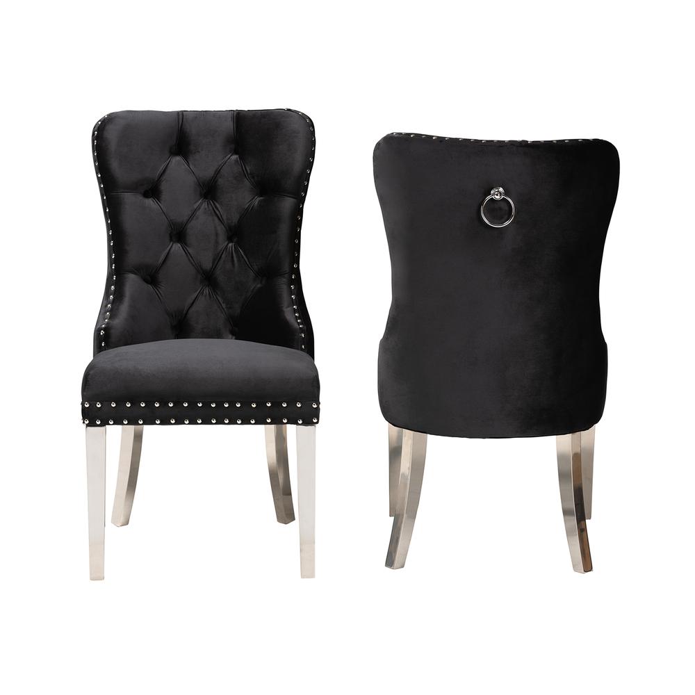 Glam and Luxe Black Velvet Fabric and Silver Metal 2-Piece Dining Chair Set. Picture 12