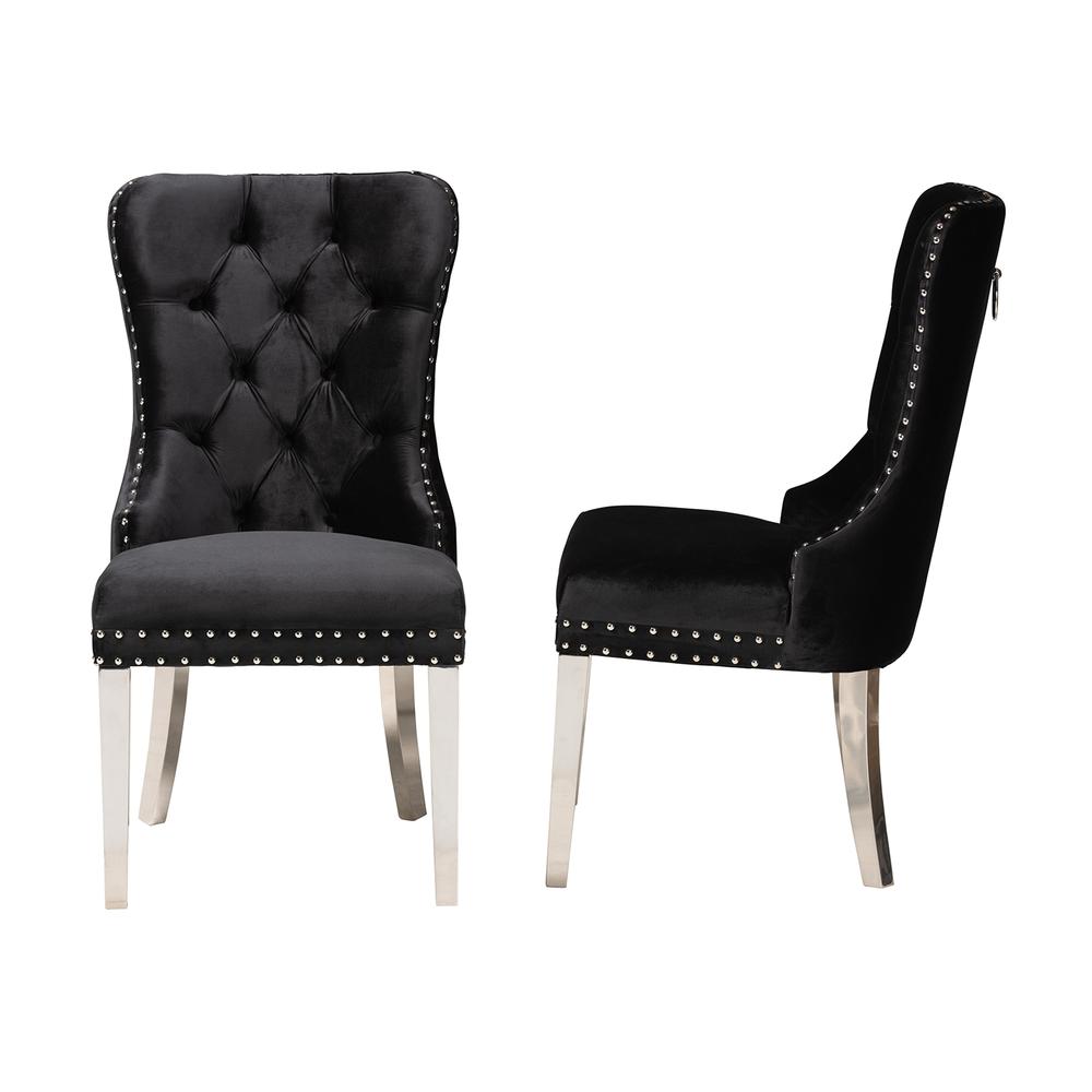 Glam and Luxe Black Velvet Fabric and Silver Metal 2-Piece Dining Chair Set. Picture 13