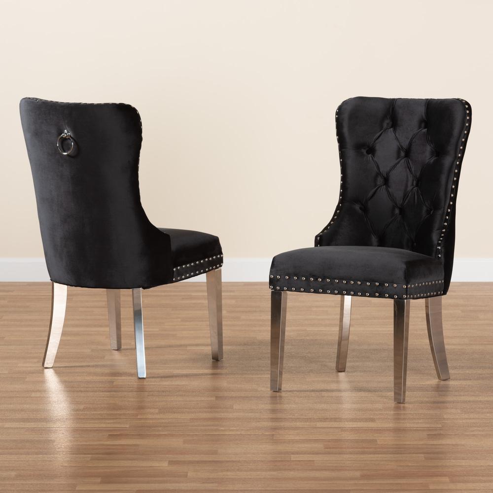 Glam and Luxe Black Velvet Fabric and Silver Metal 2-Piece Dining Chair Set. Picture 19