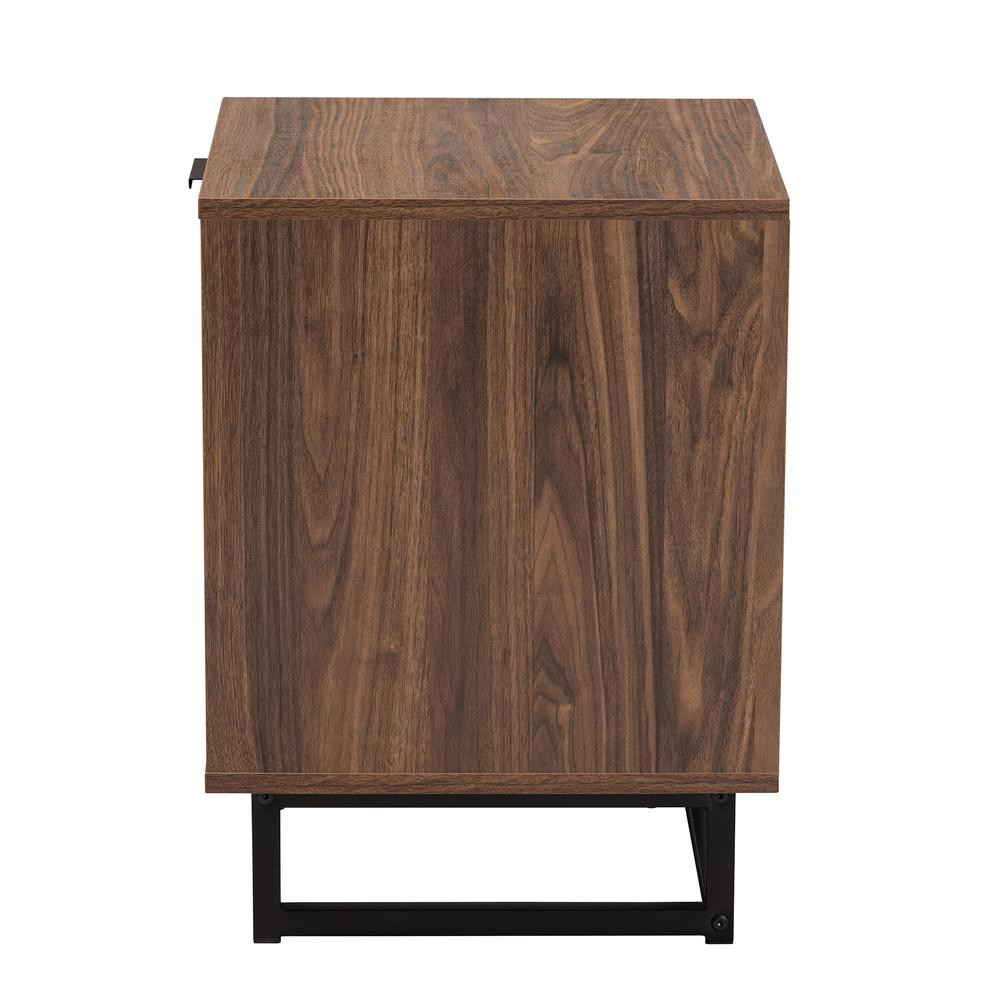Sadia Modern Walnut Brown Finished Wood and Black Metal 1-Drawer End Table. Picture 14